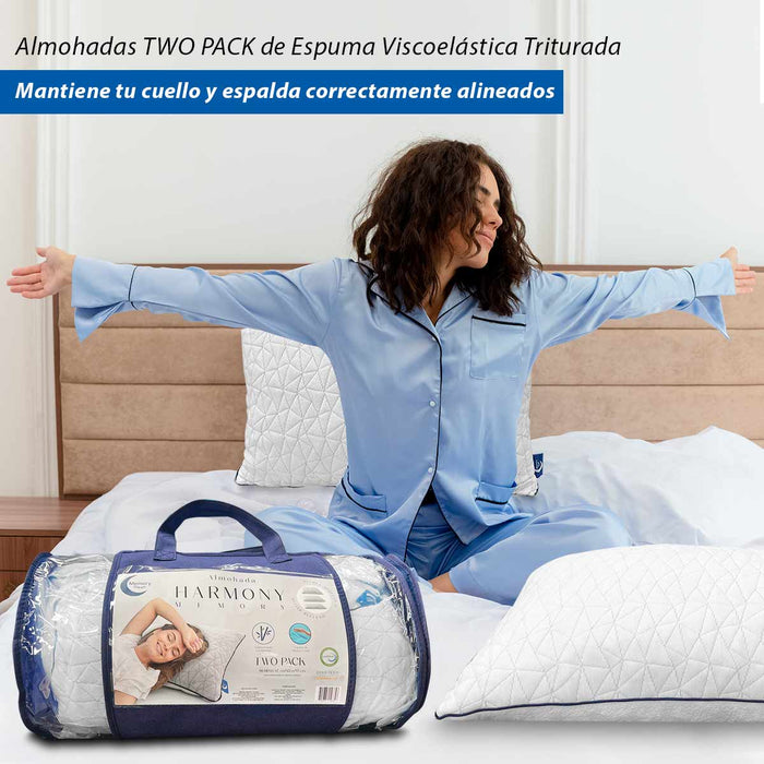 MEMORY DREAM HARMONY  Almohadas de Memory Foam triturado, Paquete de 2, Almohadas de Lujo,  Almohada Tela de Bamboo