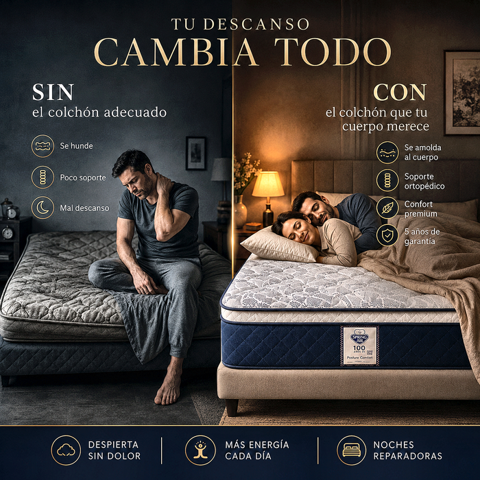 Colchón Spring Air 5 años Garantia Posture Confort Shot Confort Semi-Firme con Pillow Top