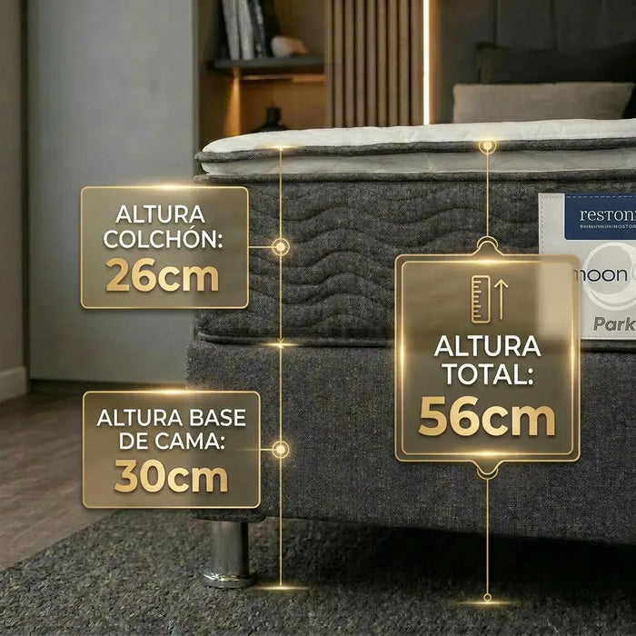 Paquete de Colchon Restonic Park con Base Box Almohadas y Protector Gratis