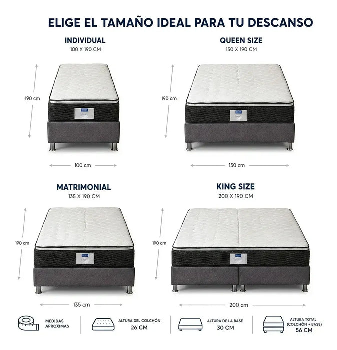 Paquete de Colchon Restonic Park con Base Box Almohadas y Protector Gratis