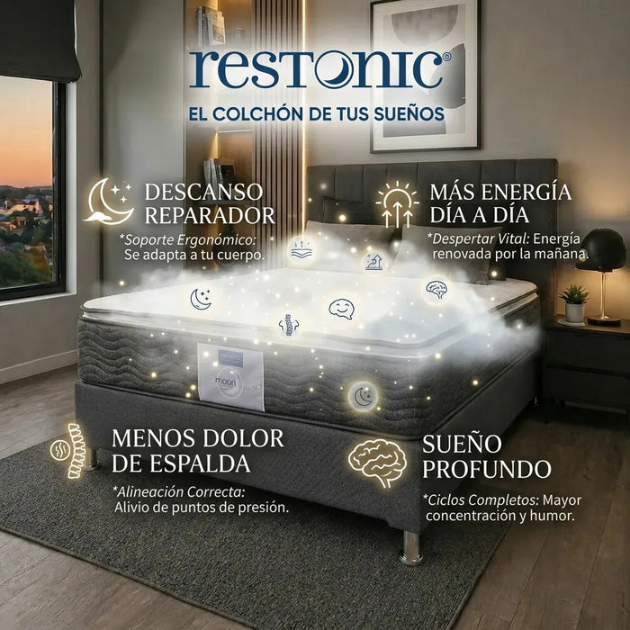 Paquete de Colchon Restonic Park con Base Box Almohadas y Protector Gratis