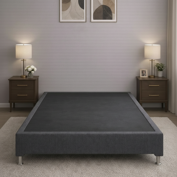 Base Cama Box Spring Tapizado en Tela Lino Oxford | De Madera De Pino | Altura 30cm | Moderno Diseño Y Calidad Premium |  Minimalista | Con Patas Cromadas | Muy Resistente Y Garantizado