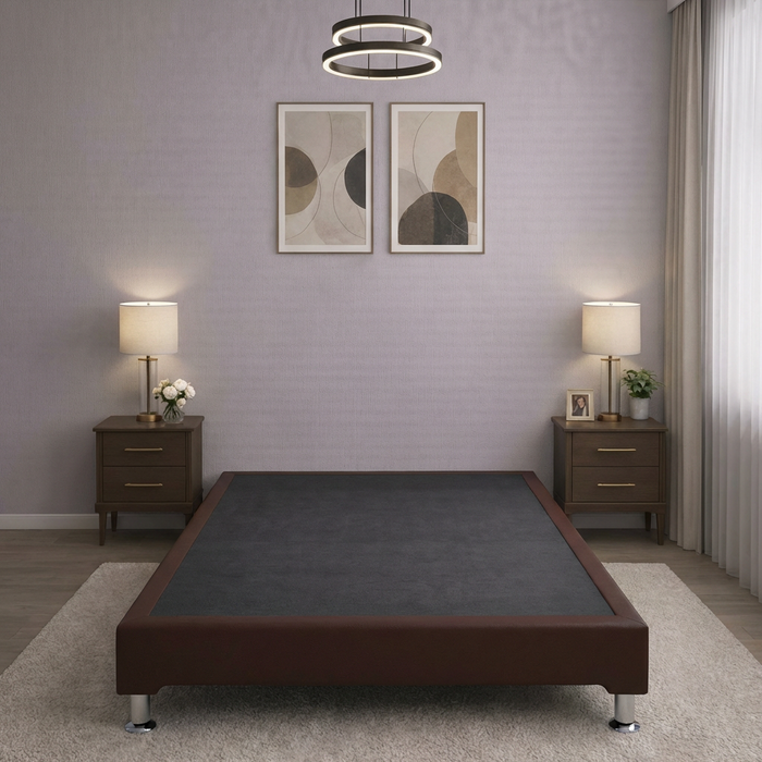 Base Cama Box Spring Tapizado en Vinipiel Chocolate | De Madera De Pino | Altura 30cm | Moderno Diseño Y Calidad Premium |  Minimalista | Con Patas Cromadas | Muy Resistente Y Garantizado