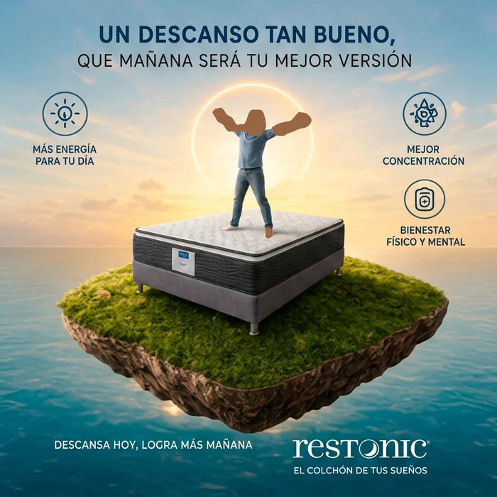 Paquete de Colchon Restonic Park con Base Box Almohadas y Protector Gratis