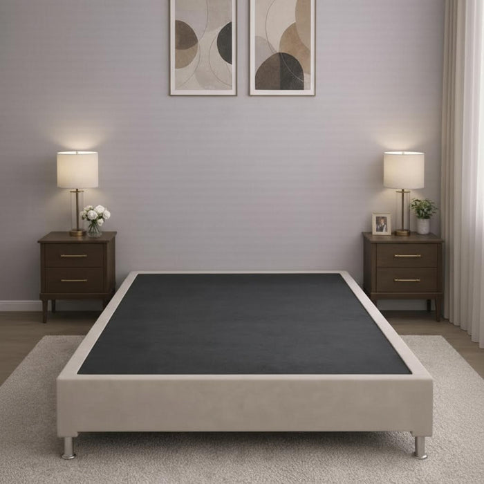 Base Cama Box Spring Tapizado Vinipiel Hanzo Crema | De Madera De Pino | Altura 30cm | Moderno Diseño Y Calidad Premium |  Minimalista | Con Patas Cromadas | Muy Resistente Y Garantizado