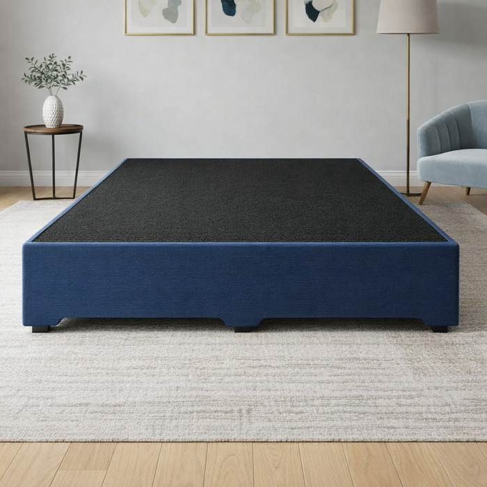Base Cama Box Spring Tapizado en Tela Lino Azul | De Madera De Pino | Altura 26cm | Moderno Diseño Y Calidad Premium |  Minimalista | Muy Resistente Y Garantizado