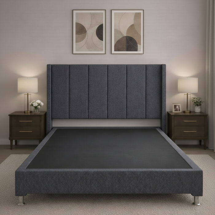 Juego de Base Cama + Cabecera Tapizada En Tela Lino Oxford | Madera de Pino | Moderno Diseño Y Calidad Premium  | Minimalista | Muy Resistente Y Garantizada