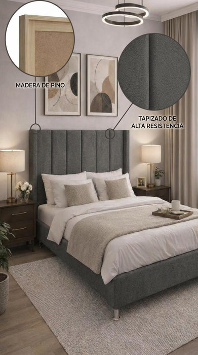 Cabecera Para Cama O Recamara Tapizada En Vinipiel Hanzo Gris | De Madera De Pino | Moderno Diseño Y Calidad Premium | Minimalista | Muy Resistente