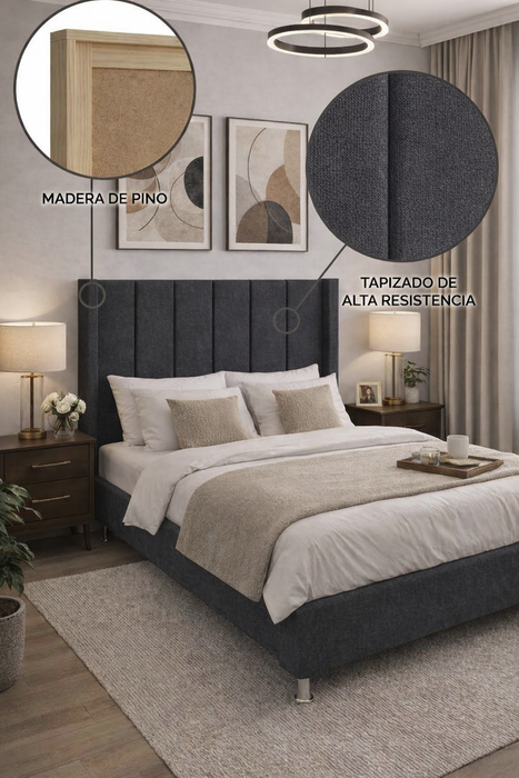 Cabecera Para Cama O Recamara Tapizada En Tela Lino Oxford | De Madera De Pino | Moderno Diseño Y Calidad Premium | Minimalista | Muy Resistente