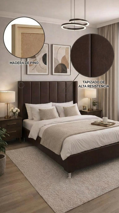 Cabecera Para Cama O Recamara Tapizada En Vinipiel Chocolate | De Madera De Pino | Moderno Diseño Y Calidad Premium | Minimalista | Muy Resistente