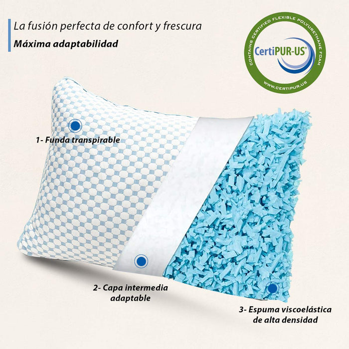 Paquete de 2 Almohadas Cool Dreams,  tamaño King, Almohadas Ajustables de Memory Foam Triturado, firmeza Media, Almohadas ortopédicas