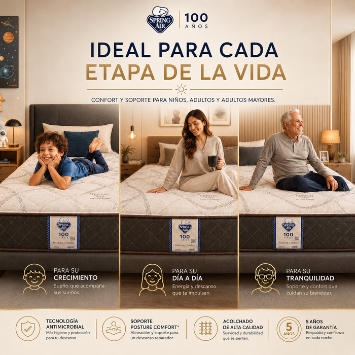 Colchón Spring Air 5 Años de Garantía Akiva Posture Confort Doble Vista Tight Top Semi Firme