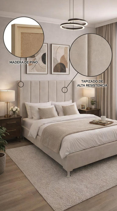 Cabecera Para Cama O Recamara Tapizada En Vinipiel Hanzo Crema | De Madera De Pino | Moderno Diseño Y Calidad Premium | Minimalista | Muy Resistente