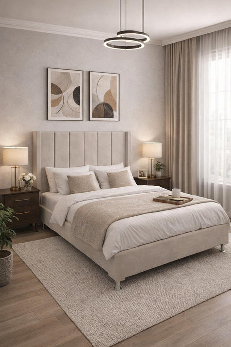 Base Cama Box Spring Tapizado Vinipiel Hanzo Crema | De Madera De Pino | Altura 30cm | Moderno Diseño Y Calidad Premium |  Minimalista | Con Patas Cromadas | Muy Resistente Y Garantizado