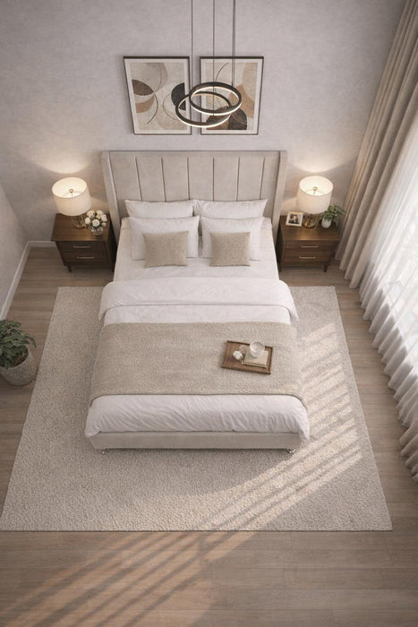 Base Cama Box Spring Tapizado Vinipiel Hanzo Crema | De Madera De Pino | Altura 30cm | Moderno Diseño Y Calidad Premium |  Minimalista | Con Patas Cromadas | Muy Resistente Y Garantizado