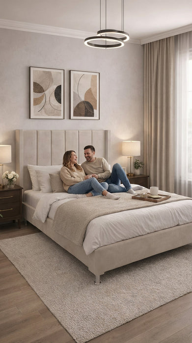 Base Cama Box Spring Tapizado Vinipiel Hanzo Crema | De Madera De Pino | Altura 30cm | Moderno Diseño Y Calidad Premium |  Minimalista | Con Patas Cromadas | Muy Resistente Y Garantizado