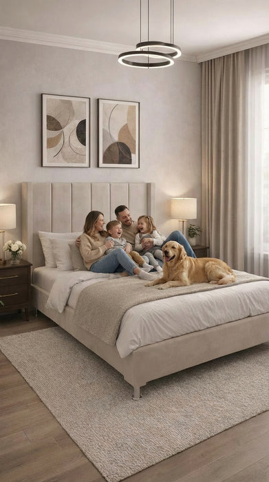 Base Cama Box Spring Tapizado Vinipiel Hanzo Crema | De Madera De Pino | Altura 30cm | Moderno Diseño Y Calidad Premium |  Minimalista | Con Patas Cromadas | Muy Resistente Y Garantizado