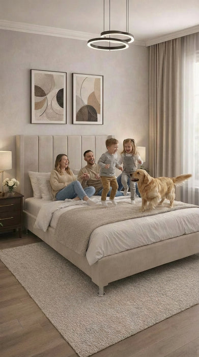 Base Cama Box Spring Tapizado Vinipiel Hanzo Crema | De Madera De Pino | Altura 30cm | Moderno Diseño Y Calidad Premium |  Minimalista | Con Patas Cromadas | Muy Resistente Y Garantizado