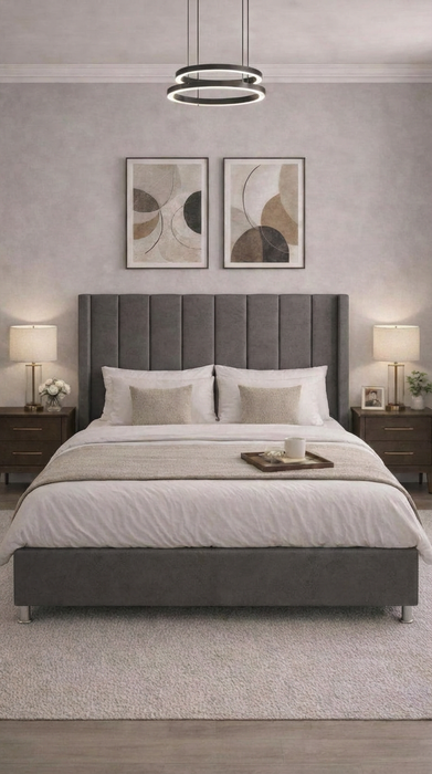 Base Cama Box Spring Tapizado Vinipiel Hanzo Gris | De Madera De Pino | Altura 30cm | Moderno Diseño Y Calidad Premium |  Minimalista | Con Patas Cromadas | Muy Resistente Y Garantizado