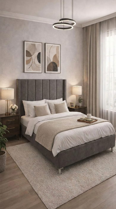 Base Cama Box Spring Tapizado Vinipiel Hanzo Gris | De Madera De Pino | Altura 30cm | Moderno Diseño Y Calidad Premium |  Minimalista | Con Patas Cromadas | Muy Resistente Y Garantizado