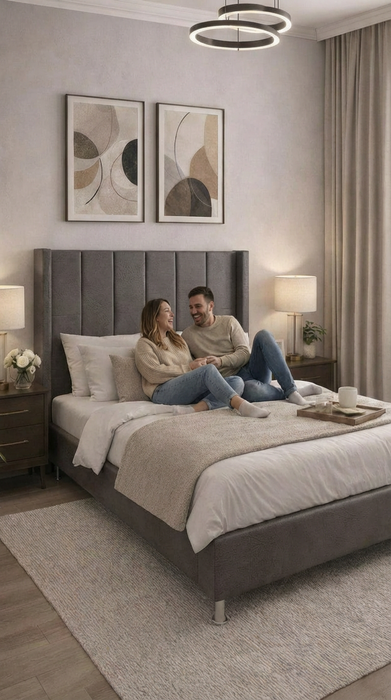 Base Cama Box Spring Tapizado Vinipiel Hanzo Gris | De Madera De Pino | Altura 30cm | Moderno Diseño Y Calidad Premium |  Minimalista | Con Patas Cromadas | Muy Resistente Y Garantizado