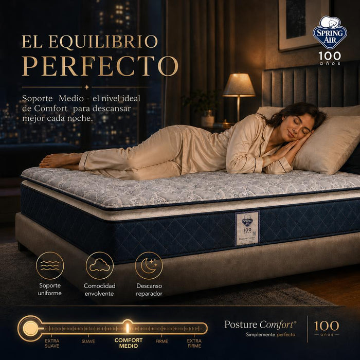 Colchón Spring Air 5 años Garantia Posture Confort Shot Confort Semi-Firme con Pillow Top