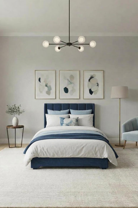Cabecera Para Cama O Recamara Tapizada En Tela Lino Azul | De Madera De Pino | Moderno Diseño Y Calidad Premium | Minimalista | Muy Resistente
