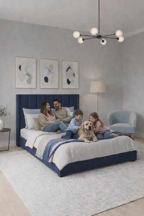 Cabecera Para Cama O Recamara Tapizada En Tela Lino Azul | De Madera De Pino | Moderno Diseño Y Calidad Premium | Minimalista | Muy Resistente