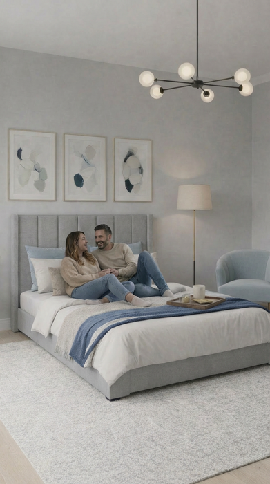Base Cama Box Spring Tapizado en Tela Lino Gris | De Madera De Pino | Altura 26cm | Moderno Diseño Y Calidad Premium |  Minimalista | Muy Resistente Y Garantizado