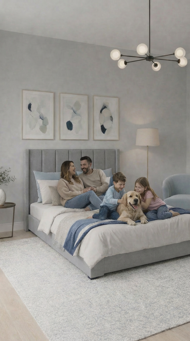 Base Cama Box Spring Tapizado en Tela Lino Gris | De Madera De Pino | Altura 26cm | Moderno Diseño Y Calidad Premium |  Minimalista | Muy Resistente Y Garantizado