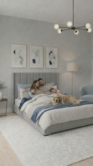 Base Cama Box Spring Tapizado en Tela Lino Gris | De Madera De Pino | Altura 26cm | Moderno Diseño Y Calidad Premium |  Minimalista | Muy Resistente Y Garantizado
