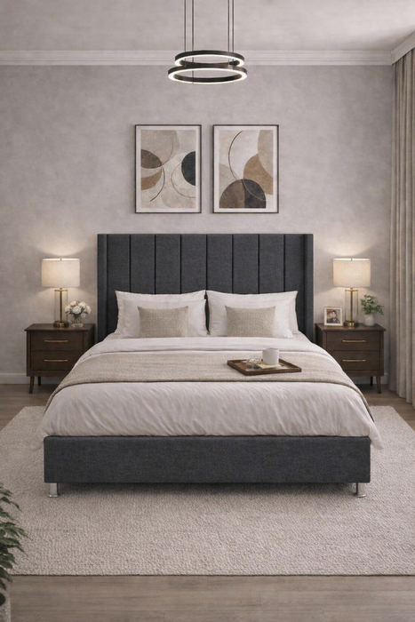 Cabecera Para Cama O Recamara Tapizada En Tela Lino Oxford | De Madera De Pino | Moderno Diseño Y Calidad Premium | Minimalista | Muy Resistente