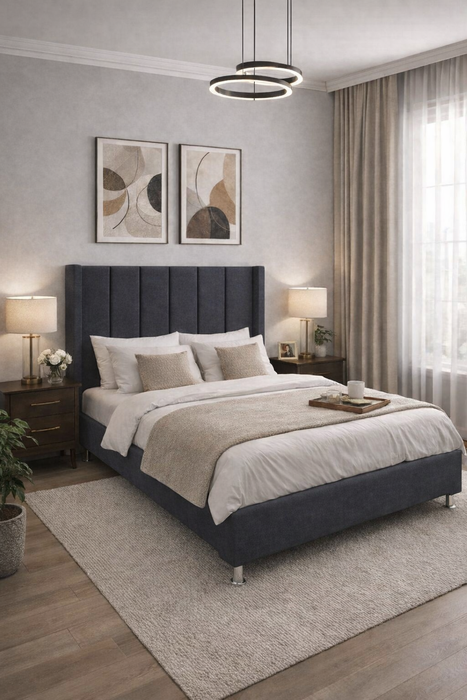 Base Cama Box Spring Tapizado en Tela Lino Oxford | De Madera De Pino | Altura 30cm | Moderno Diseño Y Calidad Premium |  Minimalista | Con Patas Cromadas | Muy Resistente Y Garantizado