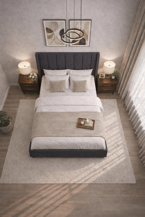 Juego de Base Cama + Cabecera Tapizada En Tela Lino Oxford | Madera de Pino | Moderno Diseño Y Calidad Premium  | Minimalista | Muy Resistente Y Garantizada