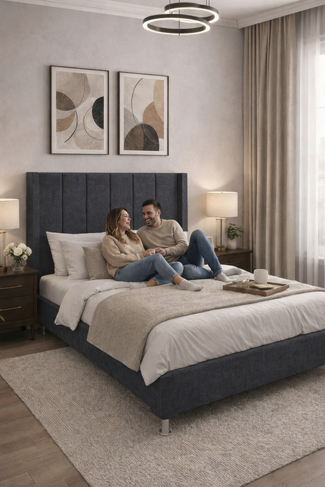 Base Cama Box Spring Tapizado en Tela Lino Oxford | De Madera De Pino | Altura 30cm | Moderno Diseño Y Calidad Premium |  Minimalista | Con Patas Cromadas | Muy Resistente Y Garantizado