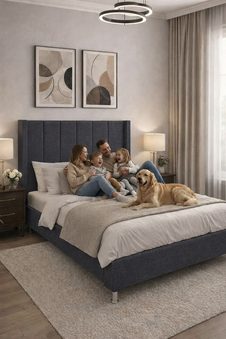 Cabecera Para Cama O Recamara Tapizada En Tela Lino Oxford | De Madera De Pino | Moderno Diseño Y Calidad Premium | Minimalista | Muy Resistente