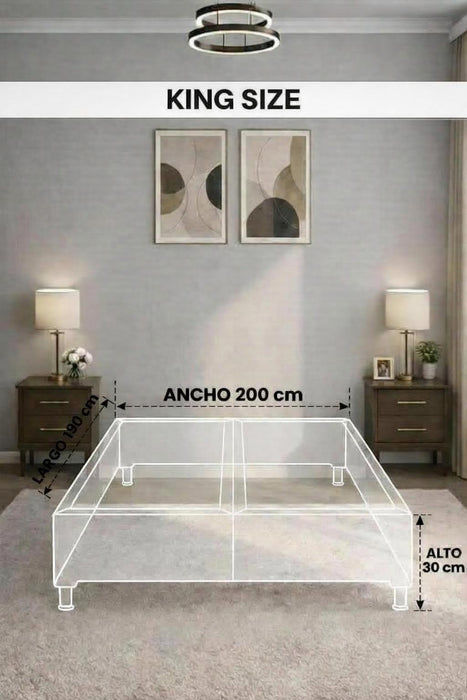 Base Cama Box Spring Tapizado en Vinipiel Chocolate | De Madera De Pino | Altura 30cm | Moderno Diseño Y Calidad Premium |  Minimalista | Con Patas Cromadas | Muy Resistente Y Garantizado
