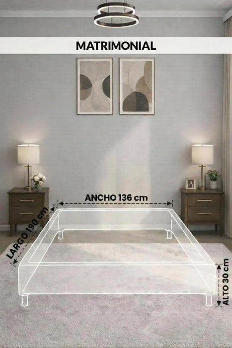 Base Cama Box Spring Tapizado en Vinipiel Chocolate | De Madera De Pino | Altura 30cm | Moderno Diseño Y Calidad Premium |  Minimalista | Con Patas Cromadas | Muy Resistente Y Garantizado