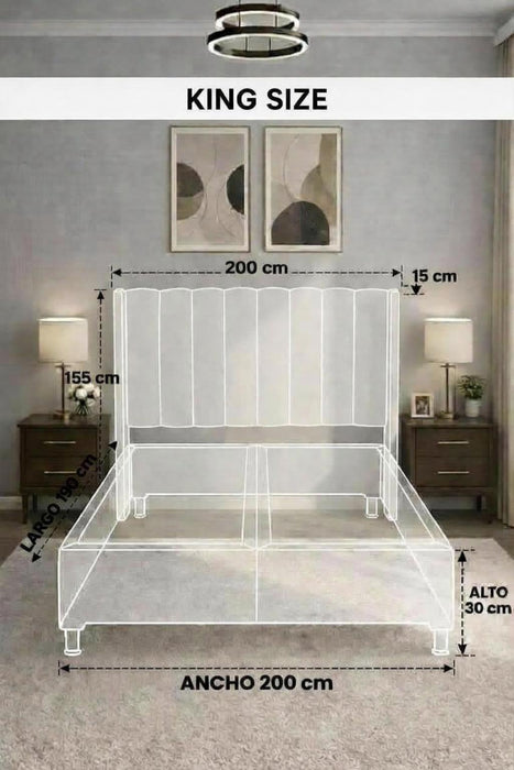 Juego de Base Cama + Cabecera Tapizada En Vinipiel Hanzo Crema | Madera de Pino | Moderno Diseño Y Calidad Premium  | Minimalista | Muy Resistente Y Garantizada