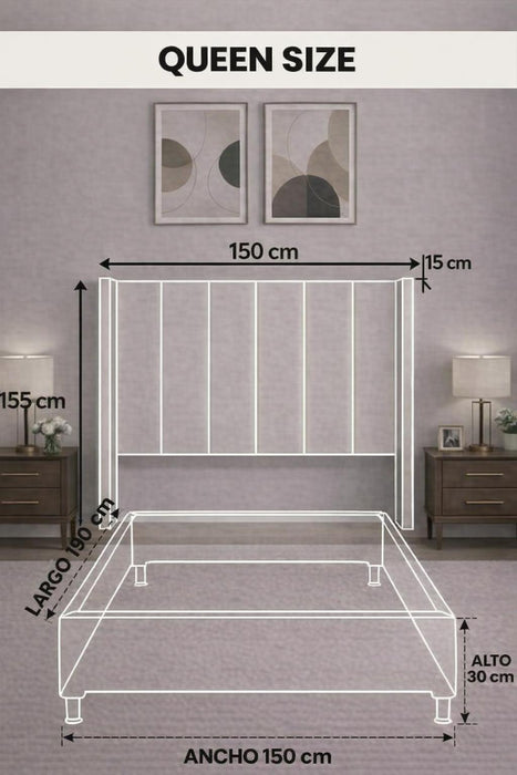 Juego de Base Cama + Cabecera Tapizada En Vinipiel Hanzo Crema | Madera de Pino | Moderno Diseño Y Calidad Premium  | Minimalista | Muy Resistente Y Garantizada