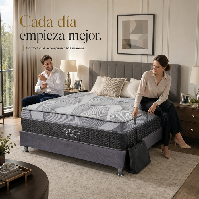Colchón ORSAY Restonic 34cm de altura con colchoenta EUROTOP – Soporte Semifirme con Resortes Bonnel