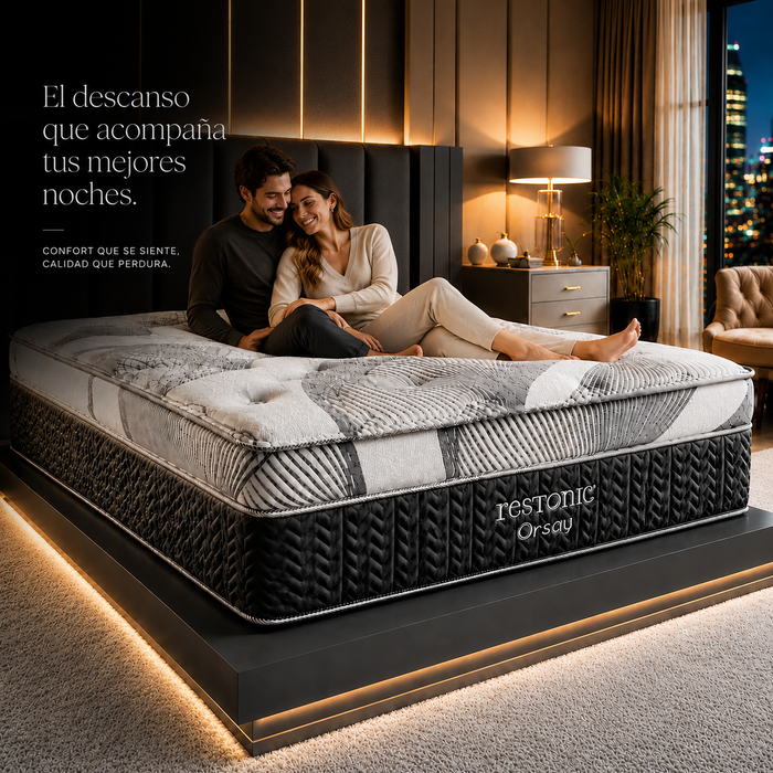Colchón ORSAY Restonic 34cm de altura con colchoenta EUROTOP – Soporte Semifirme con Resortes Bonnel
