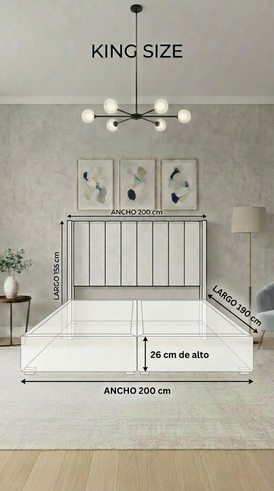 Juego de Base Cama + Cabecera Tapizada En Tela Lino Gris | Madera de Pino | Moderno Diseño Y Calidad Premium  | Minimalista | Muy Resistente Y Garantizada