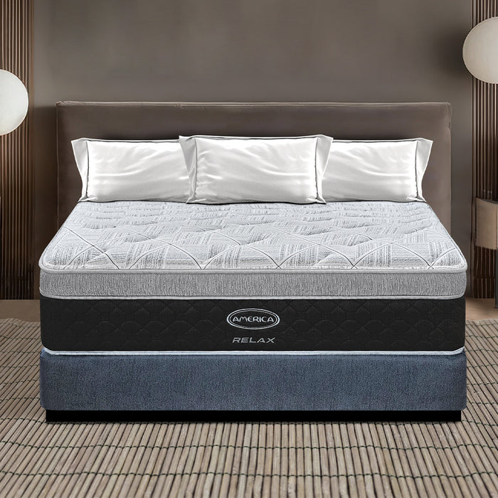 Colchón America RELAX – Colchoneta Euro Top con MEMORY FOAM y Resortes BONNEL (Individual, Matrimonial, Queen o King) MUY  PREMIUM