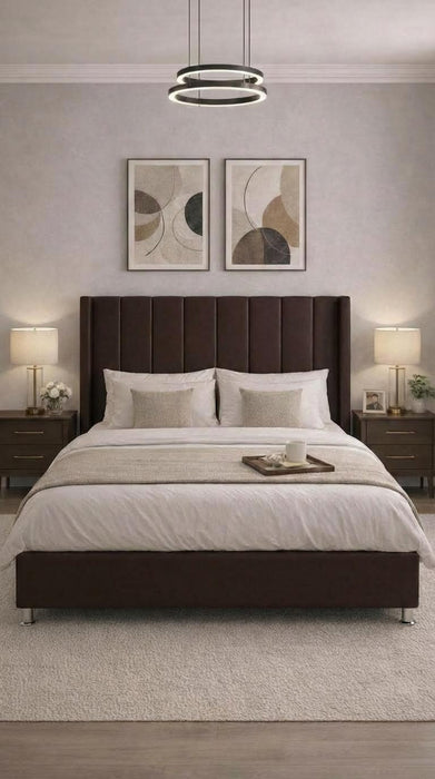 Base Cama Box Spring Tapizado en Vinipiel Chocolate | De Madera De Pino | Altura 30cm | Moderno Diseño Y Calidad Premium |  Minimalista | Con Patas Cromadas | Muy Resistente Y Garantizado