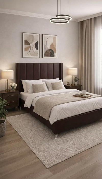 Base Cama Box Spring Tapizado en Vinipiel Chocolate | De Madera De Pino | Altura 30cm | Moderno Diseño Y Calidad Premium |  Minimalista | Con Patas Cromadas | Muy Resistente Y Garantizado