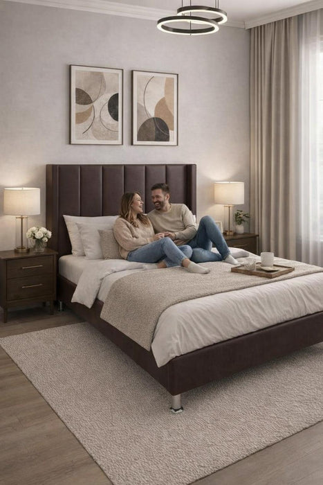 Base Cama Box Spring Tapizado en Vinipiel Chocolate | De Madera De Pino | Altura 30cm | Moderno Diseño Y Calidad Premium |  Minimalista | Con Patas Cromadas | Muy Resistente Y Garantizado