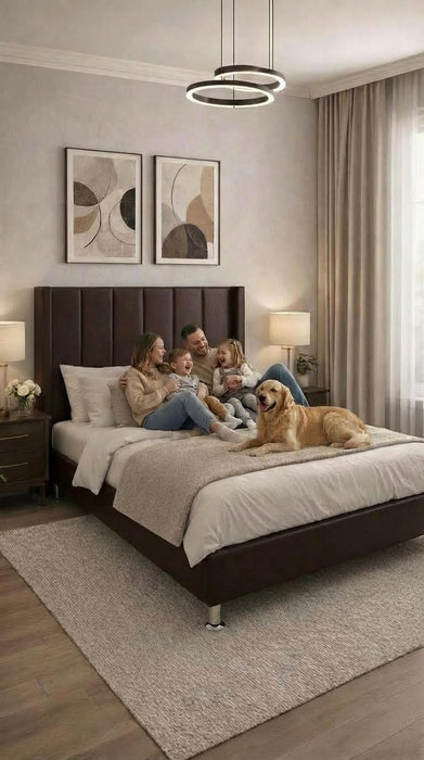 Base Cama Box Spring Tapizado en Vinipiel Chocolate | De Madera De Pino | Altura 30cm | Moderno Diseño Y Calidad Premium |  Minimalista | Con Patas Cromadas | Muy Resistente Y Garantizado