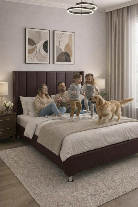 Base Cama Box Spring Tapizado en Vinipiel Chocolate | De Madera De Pino | Altura 30cm | Moderno Diseño Y Calidad Premium |  Minimalista | Con Patas Cromadas | Muy Resistente Y Garantizado