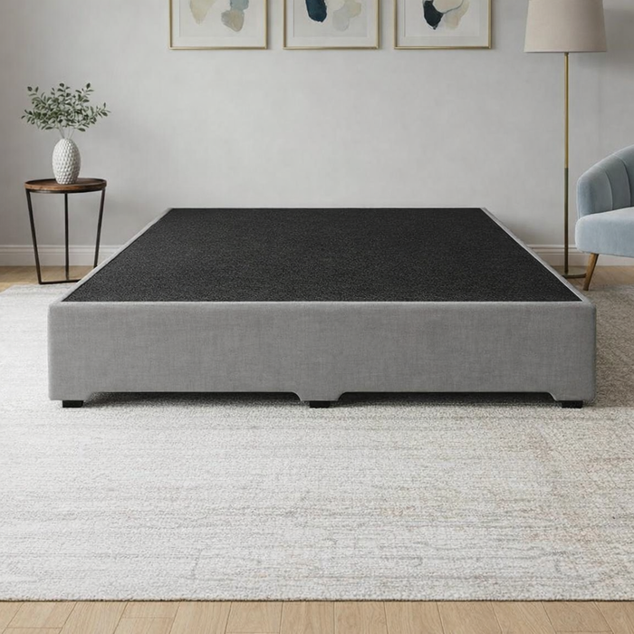 Base Cama Box Spring Tapizado en Tela Lino Gris | De Madera De Pino | Altura 26cm | Moderno Diseño Y Calidad Premium |  Minimalista | Muy Resistente Y Garantizado